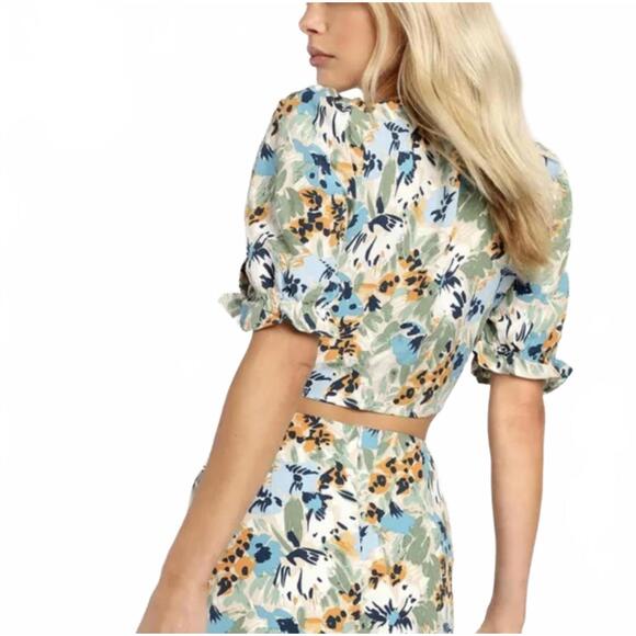 Lulus Full Flower Beige Multi Floral Print Notched Mini Skirt - XS NWT - Picture 2 of 6